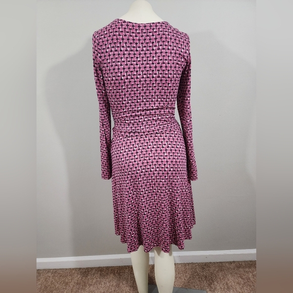 Boden Long Sleeve Belted faux wrap midi dress stretch purple, pink Women's 6P - Picture 3 of 13
